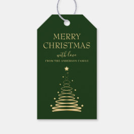 Elegant Gold Green Christmas Tree Custom Geschenkanhänger