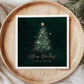 Elegant Gold Green Christmas Tree Holiday Serviette
