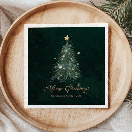 Elegant Gold Green Christmas Tree Holiday Serviette
