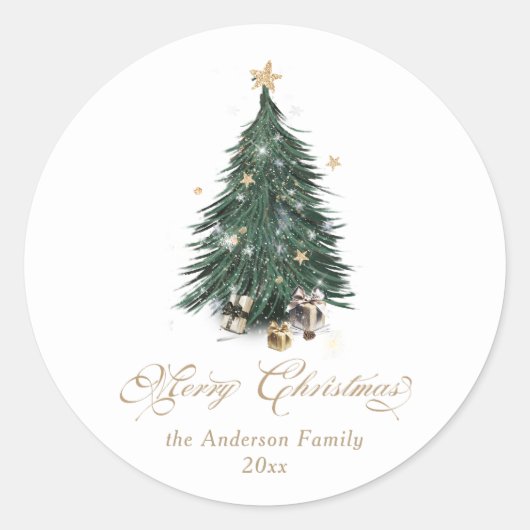 Elegant Gold Green Christmas tree Runder Aufkleber (Vorderseite)