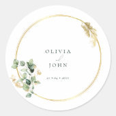Elegant Gold Green Eucaliptus Wedding Runder Aufkleber (Vorderseite)