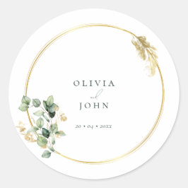 Elegant Gold Green Eucaliptus Wedding Runder Aufkleber
