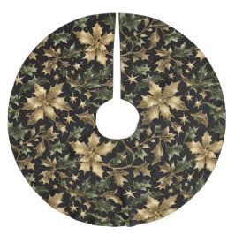 Elegant Gold & Green Foliage Tree Skirt Polyester Weihnachtsbaumdecke