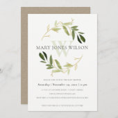ELEGANT GOLD GREEN FOLIAGE WREATH BABY SHOWER CARD DANKESKARTE (Vorne/Hinten)