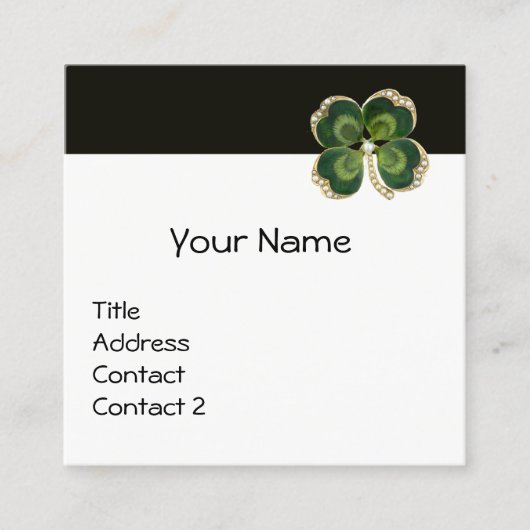 ELEGANT GOLD GREEN KLEEBLATT JEWEL UND PEARLS Whit Quadratische Visitenkarte (Vorderseite)