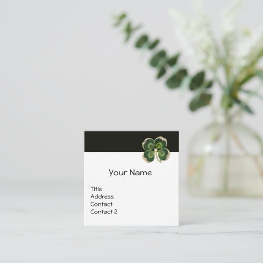 ELEGANT GOLD GREEN KLEEBLATT JEWEL UND PEARLS Whit Quadratische Visitenkarte (Stehend Vorderseite)