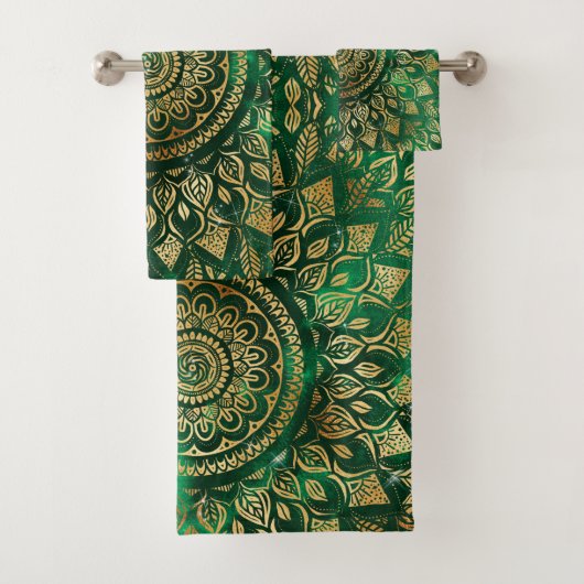 Elegant Gold Green Mandala Floral Badhandtuch Set (Insitu)