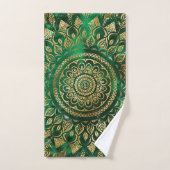 Elegant Gold Green Mandala Floral Badhandtuch Set (Handtuch)