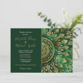 Elegant Gold Green Mandala Floral Einladung (Stehend Vorderseite)