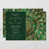 Elegant Gold Green Mandala Floral Einladung (Vorne/Hinten)