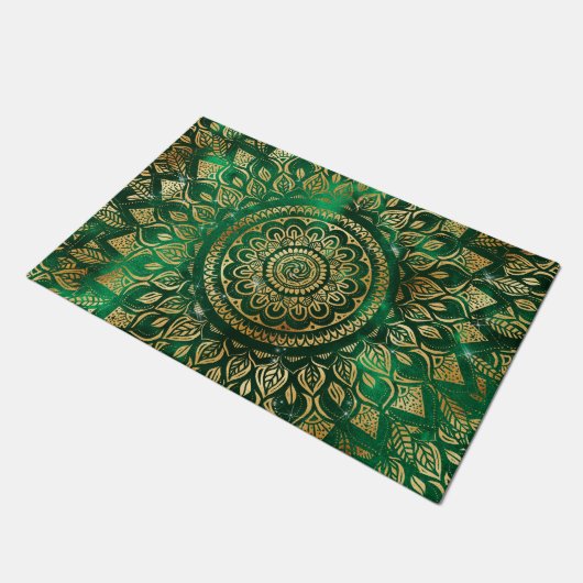 Elegant Gold Green Mandala Floral Fußmatte (Schrägansicht)