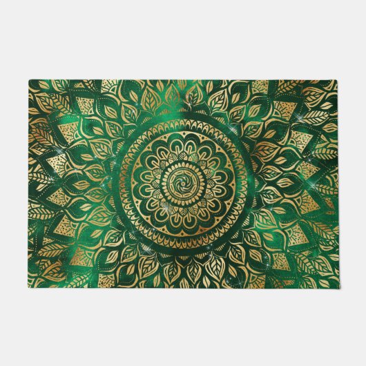 Elegant Gold Green Mandala Floral Fußmatte (Vorderseite)