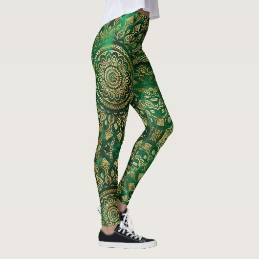 Elegant Gold Green Mandala Floral Leggings (Rechts)