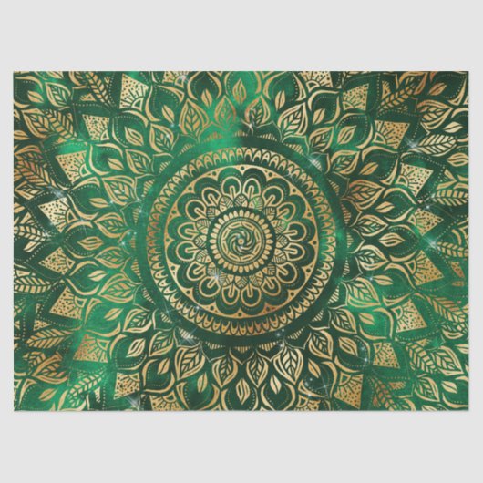 Elegant Gold Green Mandala Floral Seidenpapier (Vorderseite)