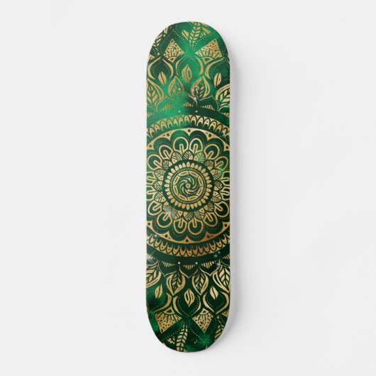 Elegant Gold Green Mandala Floral Skateboard (Vorderseite)