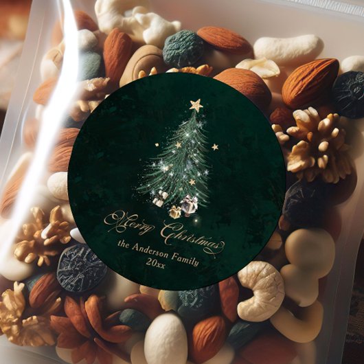 Elegant Gold Green Merry Christmas Runder Aufkleber