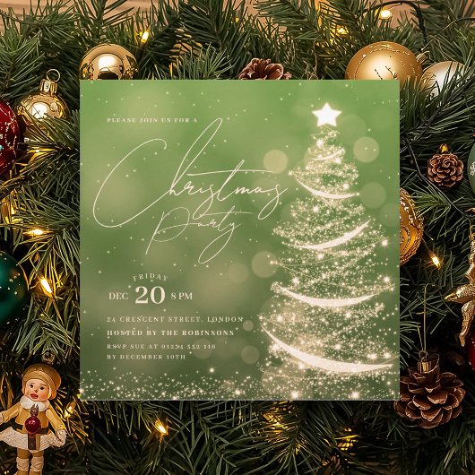 ELEGANT Gold Green Winter Christmas Tree Party Einladung