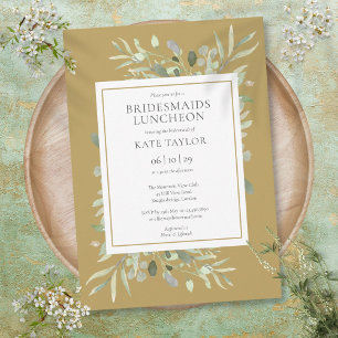 Elegant Gold Greenerage Foliage Bridesmaids Lunche Einladung
