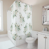 Elegant Gold Greenerage Foliage Weiß Moderne Duschvorhang (Beispiel)