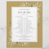 Elegant Gold Greenerding Wedding Zeitplan Timeline (Vorderseite)