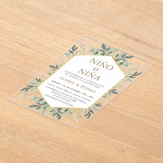 Elegant Gold Greenerity Frame Spanisch Gender Reve Acryleinladungen (Ablage )