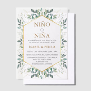 Elegant Gold Greenerity Frame Spanisch Gender Reve Pergament Einladungen