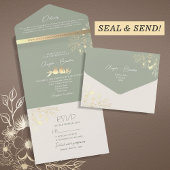 Elegant Gold Greenerity Sage Wedding All In One Einladung