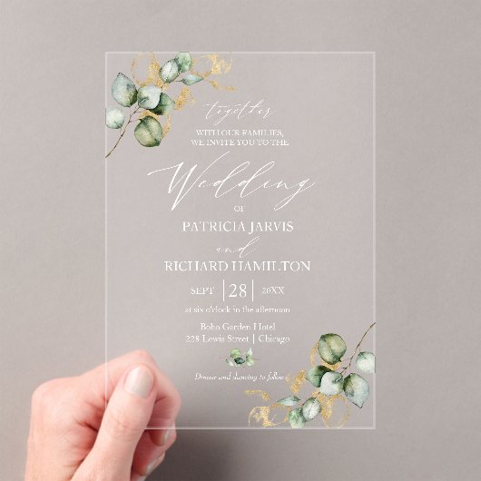 Elegant Gold Greenerity Wedding Acryleinladungen (Insitu (Handheld))