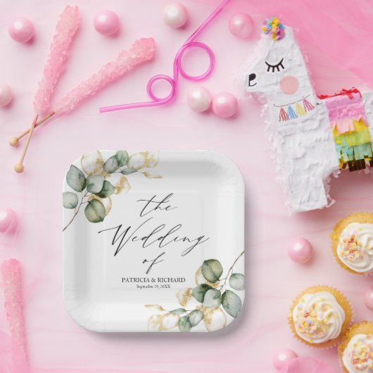 Elegant Gold Greenerity Wedding Pappteller (Party)