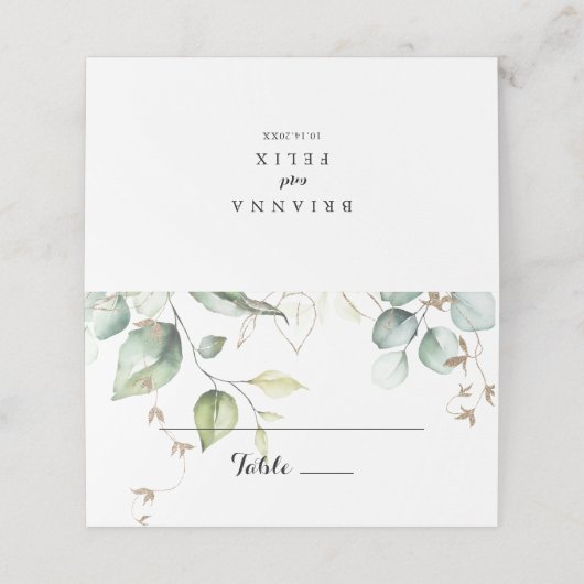 Elegant Gold Greenerity Wedding Platzkarte (Außenseite Aufgefaltet)