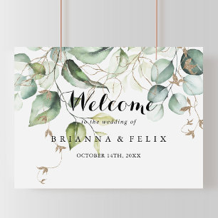 Elegant Gold Greenerity Wedding Willkommenszeichen Poster