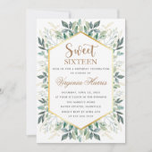 Elegant Gold Greenery 16 . Geburtstag 16 Geburtsta Einladung (Vorderseite)