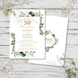 Elegant Gold Greenery 50. Hochzeitstag Einladung