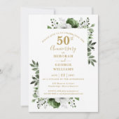Elegant Gold Greenery 50. Hochzeitstag Einladung (Vorderseite)