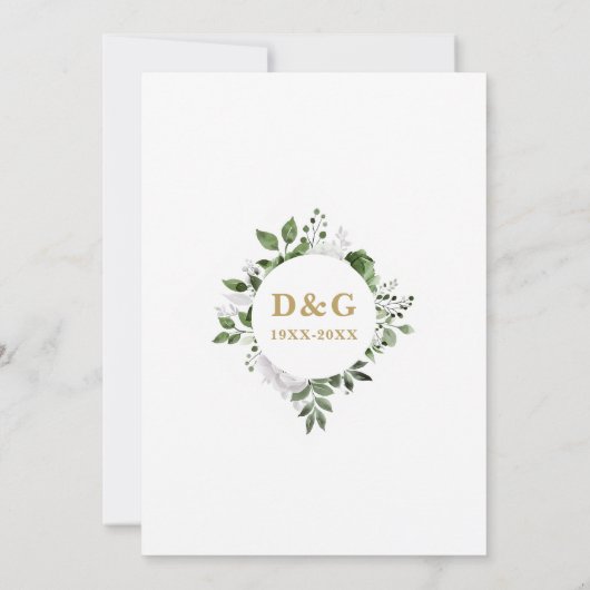 Elegant Gold Greenery 50. Hochzeitstag Einladung (Rückseite)