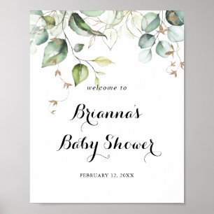 Elegant Gold Greenery Baby Dusche Willkommen Poster
