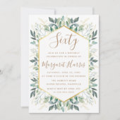 Elegant Gold Greenery Blätter 60. Geburtstag Einladung (Vorderseite)