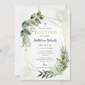 Elegant Gold Greenery Bloral Foliage Taufe Einladung (Vorderseite)