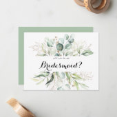 Elegant Gold Greenery Bridesmaid Vorschlag Mitteilungskarte (Vorderseite/Rückseite Beispiel)