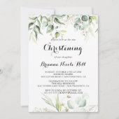 Elegant Gold Greenery Calligraphy Christening Einladung (Vorderseite)
