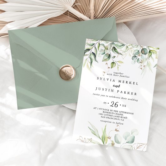 Elegant Gold Greenery Calligraphy Lässig Wedding Einladung