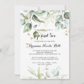 Elegant Gold Greenery Calligraphy Sip & See Einladung (Vorderseite)