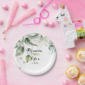 Elegant Gold Greenery Calligraphy Wedding Cake Pappteller (Party)