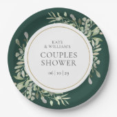 Elegant Gold Greenery Emerald Green Couples Dusche Pappteller (Vorderseite)