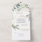 Elegant Gold Greenery Eucalyptus Monogram Wedding All In One Einladung (Innen Boden)