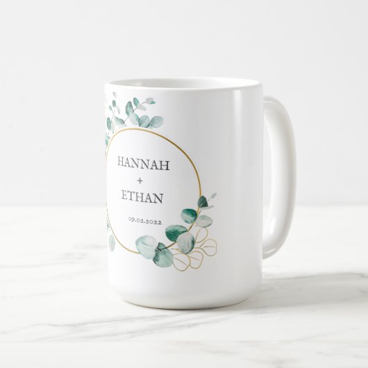 Elegant Gold Greenery Eucalyptus Personalized   Kaffeetasse (VorderseiteRechts)
