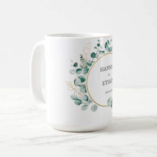 Elegant Gold Greenery Eucalyptus Personalized Kaffeetasse (Vorderseite Links)