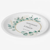 Elegant Gold Greenery Eucalyptus Personalized Pappteller (Schrägansicht)