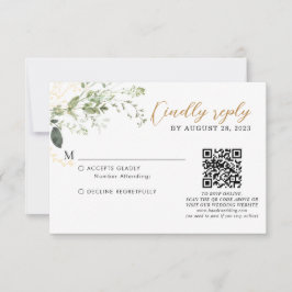 Elegant Gold Greenery Eucalyptus QR Code Wedding  RSVP Karte