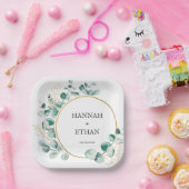 Elegant Gold Greenery Eukalyptus Personalisiert Pappteller (Party)